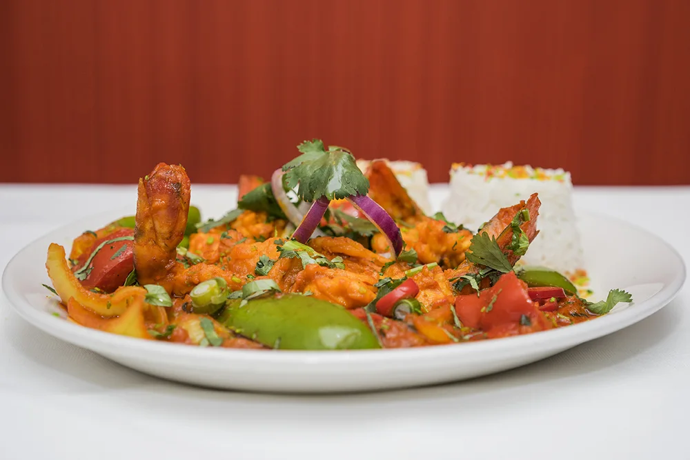 Colourful Indian main course served at Bombay 8